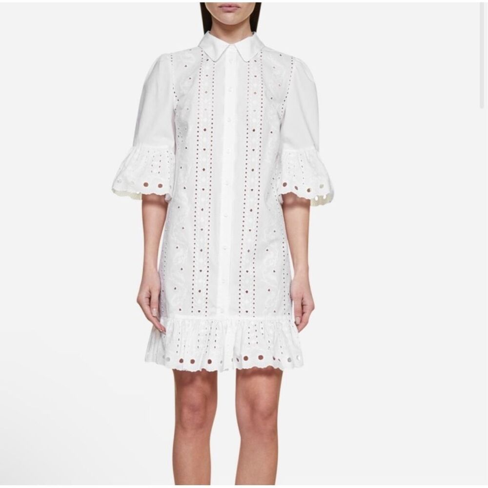 See by Chloé Eyelet Button Front Ruffled  White Dress New with Tags Size 4